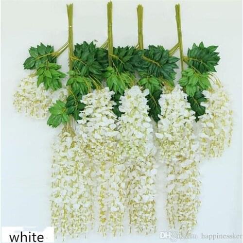 White Artificial Silk Wisteria Garlands Simulation Fake Flower Plant Vine Home Garden Decor Wedding Party Decoration Rattan
