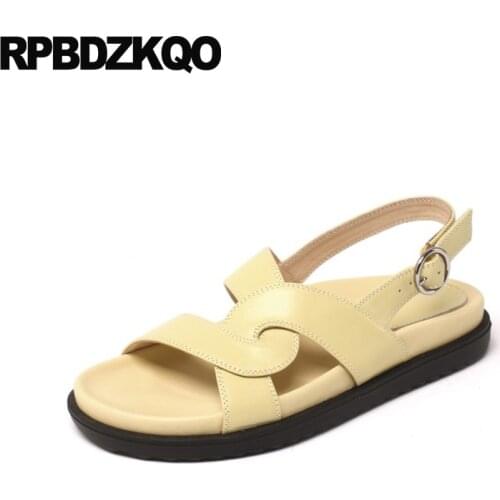 Blue Genuine Leather Yellow Open Toe Casual Wide Fit Shoes Women Sandals Flat Summer 2021 Slingback Platform Gladiator Flatform