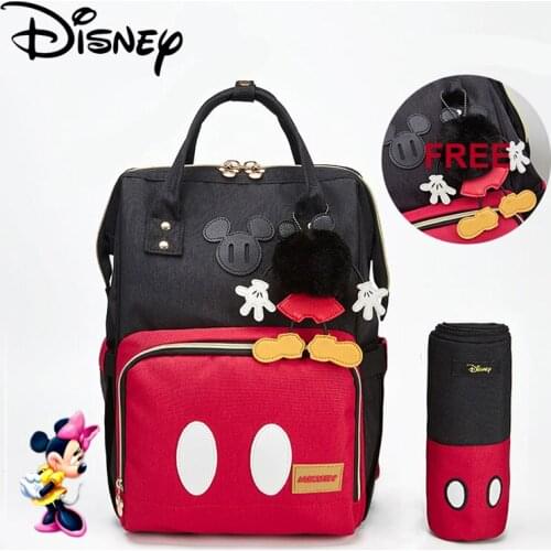 Disney Minnie Mickey Classic Red Diaper Bags 2PCS/SET Mummy Maternity Backpack Nappy Bag Large Capacity Baby Bag Travel 3D Doll