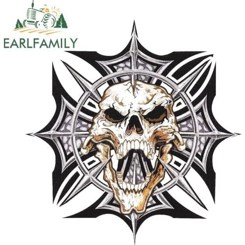 EARLFAMILY 13cm x 12.6cm Cool Car Stickers for Maltese Cross Skull Trunk Bumper Laptop RV VAN Decals Vinyl Car Accessories