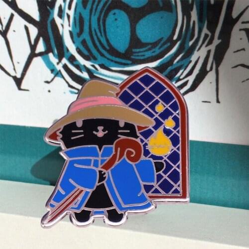 Final Fantasy Black Mage Cat Brooch RPG Magician Wizard Vivi Badge FF Game Pins Collection Cute Player Gifts