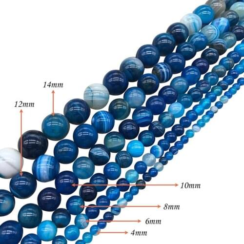 Natural Stone Faceted Blue stripe Carnelian Beads Round4 6 8 10 12MM Beads For Jewelry Making Charm Bracelet Necklace J121