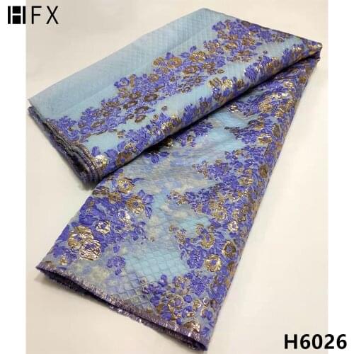 HFX Latest African Brocade Lace Fabric 2021 High Quality Nigerian Lace Fabrics Jacquard Fabric With Feather For Wedding Dress