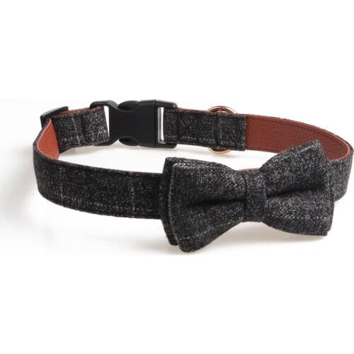 XPangle Black Dog Collar Cotton with Removable Bow Tie Collars for Small Medium Large Dogs Cats Puppies Pet Supplies 27-58cm