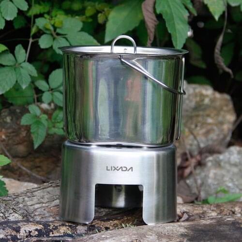 Lixada Camping Stove Canteen Cup Hanging Pot with Wood Stove Set Camping Cookware for Outdoor Camping Backpacking Hiking Picnic