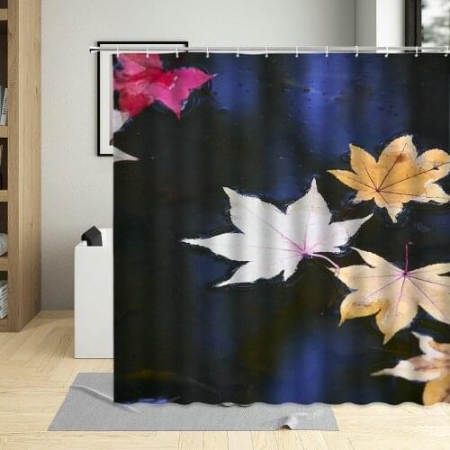 Beautiful Colorful Autumnal Leaves Shower Curtain Maple Tree Leaf Scenery Bathroom Curtains Waterproof Decor Cloth With Hooks
