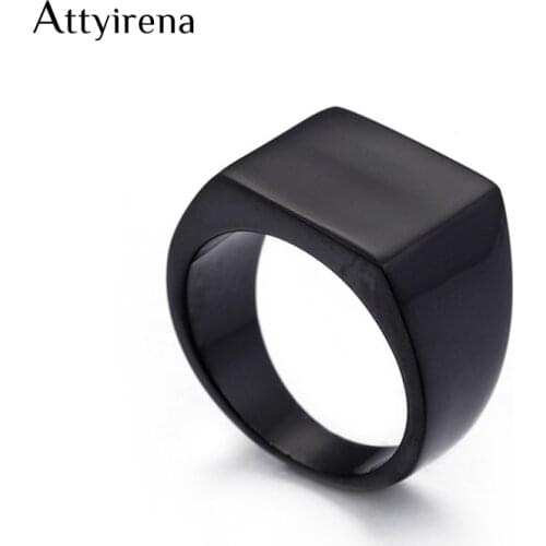 ATTYIRENA Cool Simple Men Ring Black Gold Color Stainless Steel Mens Rings Size 12 Fashion Male Jewelry Gift Band