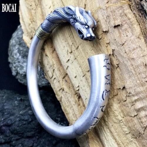 2020 new s990 pure silver fashion jewelry matte Thai silver men six-character mantra mighty dragon head adjustable man bracelet