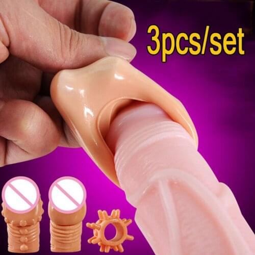 Male penis sleeve 3pcs/set adult sex toys condom Super strong elastic erotic toy penis enlargement Scrotum ring penis cock ring