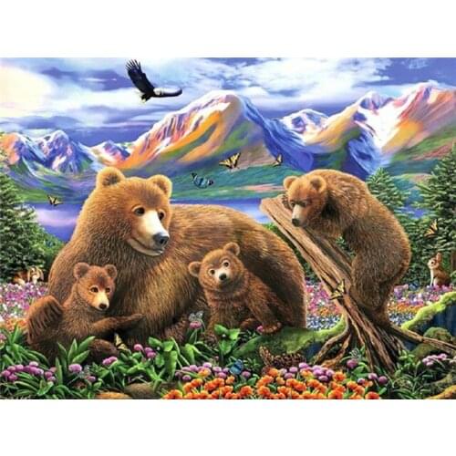 Diy diamond mosaic embroidery set full square drill diamond painting 5d picture of stones wall decor Brown bear family animals