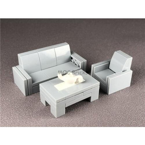 Set Sale MOC Bricks DIY Furniture Light Gray American style Sofa Set Educational Building Blocks Figure toys children Xmas gifts