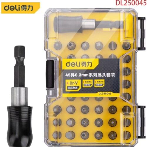 Deli DL250045 Set Of 45 Screwdriver Center Hole Pattern, Y Type, Hexagon, Pozidriv,Heads Flat And PhillipsScrewdriver Sit