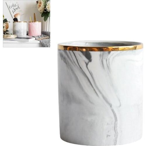 Nordic Desktop Marble Storage Tank Ceramic Cosmetic Brush Pen Holder Table cosmetics organizer Ceramic jewelry storage jar