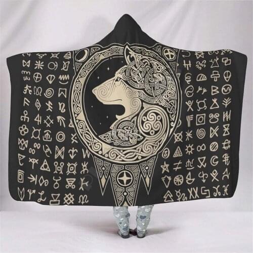 Horse Viking Tattoo Hooded Blanket Adult colorful child Sherpa Fleece Wearable Blanket Microfiber Bedding Drop Shipping 04