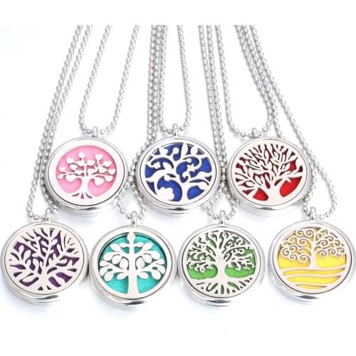 New Aromatherapy Necklace Essential Oils Diffuser Pendant Magnetic Aroma Locket Stainless Steel Tree of Life Necklace