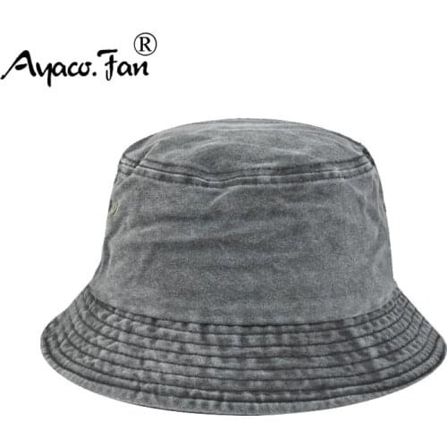 Solid Cotton Washed Denim Bucket Hats Unisex Bob Folding Fisherman Wide Brim Caps Hip Hop Gorros Men Women Panama Bucket Cap
