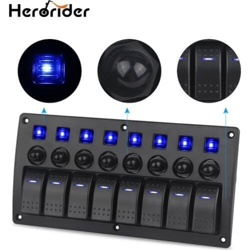 8 Gang Switch Panel Car Styling Waterproof 12V Car Auto Boat Marine Red Led Rocker Switch Panel Circuit Breakers With Fuse