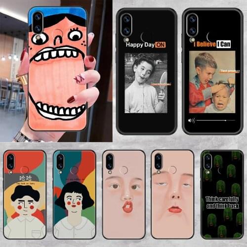 Couple Funny Cartoon Cute face Phone case For Huawei Honor 6 7 8 9 10 10i 20 A C X Lite Pro Play black soft funda luxury Etui 3D