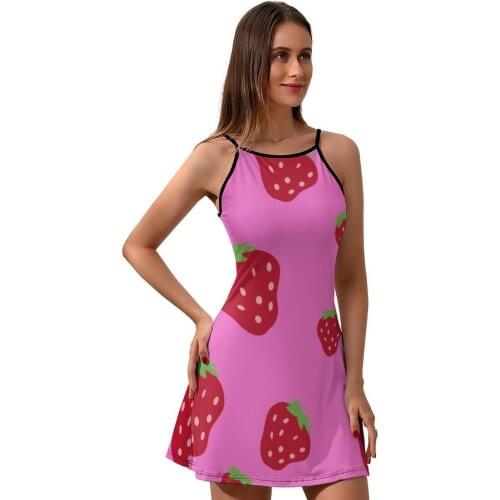 Strawberry Dress Suspender Fashion Business Dresses Girls Printed Spandex Comfortable One-Piece Dress