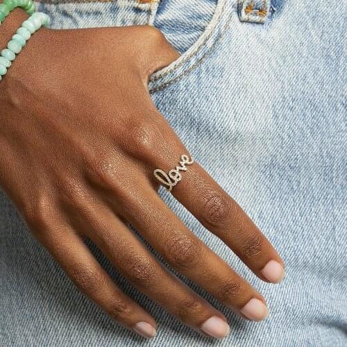 2021 Valentines Day Gift For Lover 925 Sterling Silver Lovely Love Letter Sparking Round CZ Minimal Gold Color Vermeil Ring