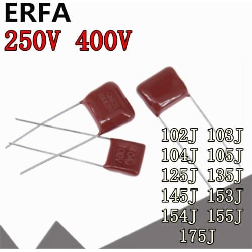 10pcs CBB22 polypropylene film capacitor 250V 400V 0.1uf 0.01uf 1uF 102J 103J 104J 105J 115J 125J 135J 154J 155J 175J