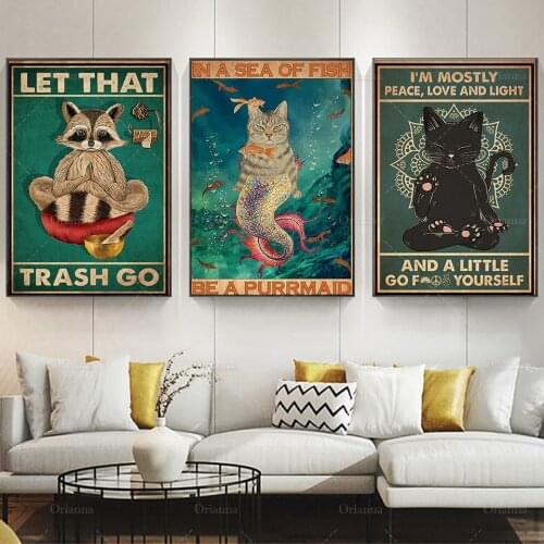 Cat Poster - I'M Mostly Peace,Love And Light And A Little Go Fuck Yourself,Yoga Studio Decor,Cat Yoga Wall Art,Best Gifts Ever