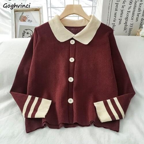 Pullovers Women Patchwork Long Sleeve Turn-down Collar Single Breasted Lazy Style Spring Fall All-match Tender Female Sweaters