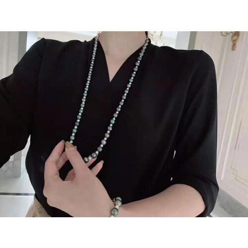 Hand knotted natural black pearl zircon accessory bracelet necklace set fashion jewelry