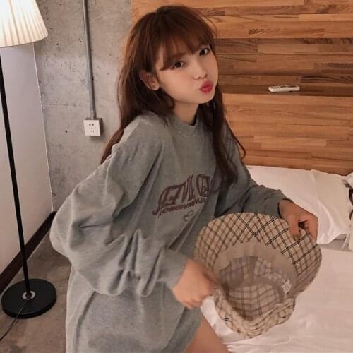 Korean Loose Thin O-neck Sweatshirt Women Print Long Sleeve Oversize Sweater Women