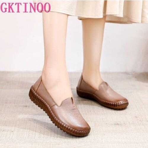 GKTINOO Soft Bottom Women Flats Genuine Leather Mother Shoes Comfort Oxford Shoes For Women Shoes Women Loafers Moccasins
