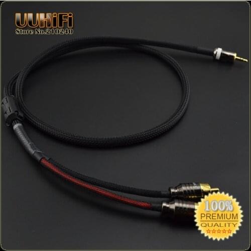 U28 - Black / HIFI 3.5mm to 2 RCA Stereo Cable Budweiser RCA + Canare Audio-cable with Magnetic ring / 0.5M - 5M