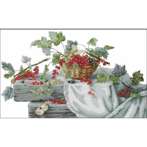 Top Quality Counted Lovely Cute Cross Stitch Kit Red Currants Grape and Butterfly Fruit Cherry Plant luca-s luca