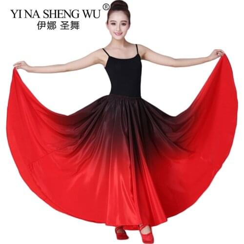 Women Belly Dance Practice Long Skirt Big Swing Skirt Dance Performance Gypsy Skirt Lady Dancing Dress Satin Long Spanish Skirt