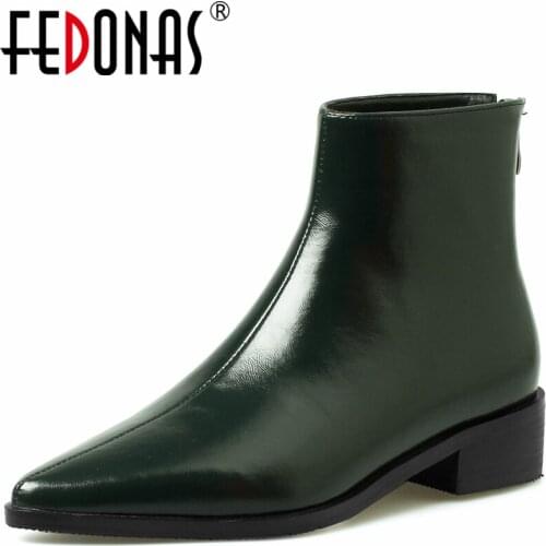 FEDONAS Brand Classic Women Ankle Boots Autumn Winter Pointed Toe Genuine Leather Low Heels Working Casual Concise Shoes Woman