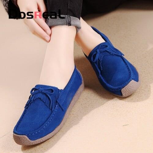 Dosreal Women Suede Leather Loafers Shoes Fringe Slip on Flats Shoes For Females Rubber Black Moccasins Ladies Loafers