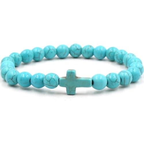 Cross stone bracelet handmade women stone jewelry 8 mm colored beaded adjustable lucky cross shaped jewelry for couples adjust