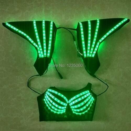 NZ001-6 Colorful LED bra shoulder costumes suit clothes luminous vest light ballroom dancing dj disco party event supply battery