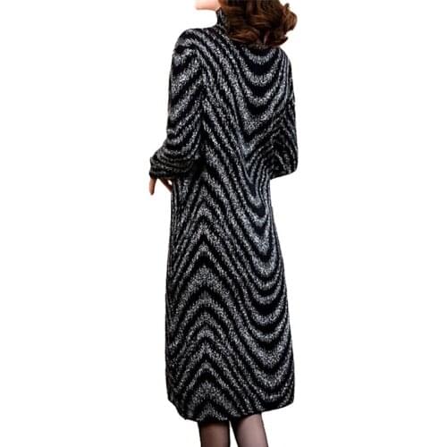 Fashion autumn winter knit dress 2019 women Plus size turtleneck elegant dresses loose long sleeve stripe pullover sweaters G736