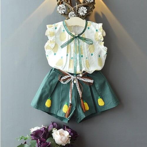 ZWF633 Girls Clothing Sets 2020 Summer Kids Clothes Floral Chiffon Halter+Embroidered Shorts Straw Children Clothing