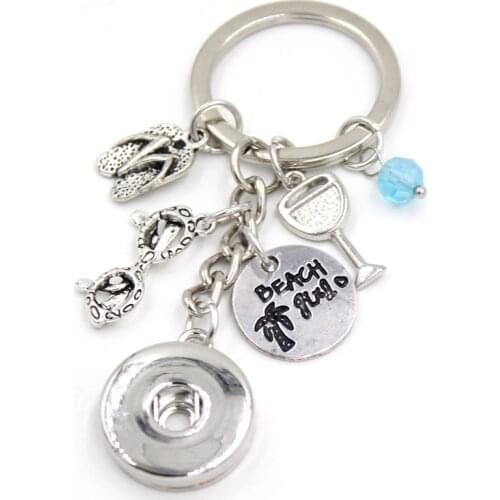 1PC DIY Snap Keychain 18mm Snap Jewelry Flip Flop Sunglasses Beach Girl Key Chain Handbag Charm Key Ring gift