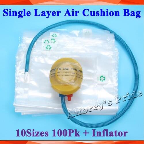 100Pcs 10Sizes Single Layer Air Cushion Packaging Wrap Bubble Bag +Pedal Inflator Kit