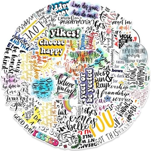 100pcs/lot multicolor graffiti English daily short sentences mobile phone decorative stickers waterproof and repeatable stickers