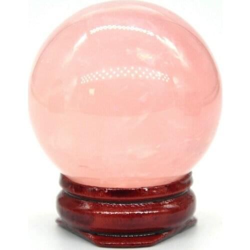 40mm Pink Rose Quartz Crystal Shpere Healing Stone Reiki Natural Gemstone Massage Ball Decoration With Stand
