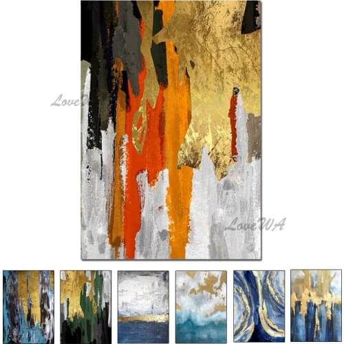 Chinese Style Abstract Golden Art 100% Hand-painted Oil Painting Canvas Wall Art PCS Unframed Artwork Paintings High Quality