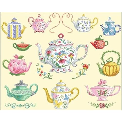 Tea set series illustration pot 9 Counted Cross Stitch 11CT 14CT 18CT DIY Cross Stitch Kit Embroidery Needlework Sets home decor