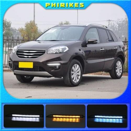 2PCS For Renault Koleos 2011 2012 2013 2014 12V ABS LED DRL Daytime Running Lights With Turnning Yellow Signal headlamp