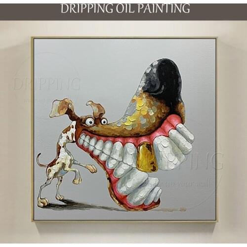 Unframed Funny Design Handmade Animal Buck Teeth Dog Oil Painting on Canvas Cute Animal Picture Big Gold Fangs Dog Oil Painting