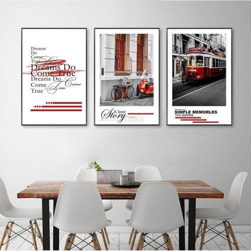 Modern City Landscape Canvas Painting Red Train Life Quotes Posters and Prints Nordic Minimalist Living Room Home Decor