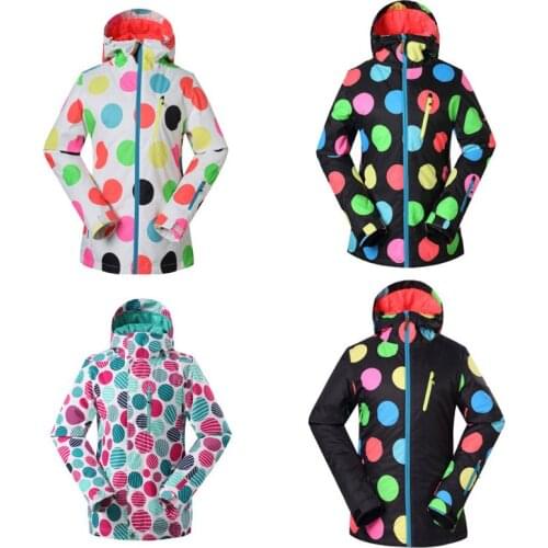 GS Black and White Dot Women Snow Jacket Girls Ski Wear snowboarding Clothing 10K waterproof windproof breathable winter Garment