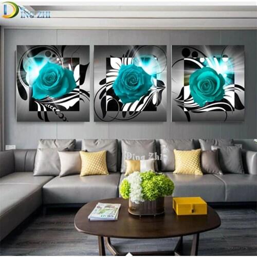 Hot Selling Paste Art Crafts Blue Rose Flowers Diamond Painting Living Room Embroidery Square Round Drill Frameless Decorative